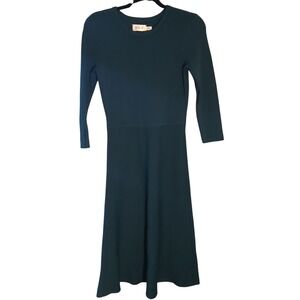 Eliza J Knit Midi Dress Long‎ Sleeve Crew Neck Teal Green Size S